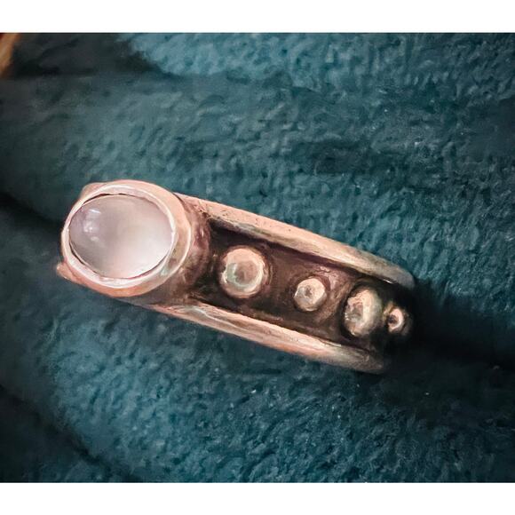 Vintage Boma 925 Sterling Silver Moonstone Ring Size 5.75 Boho Dot Design 4.3g - Picture 2 of 5